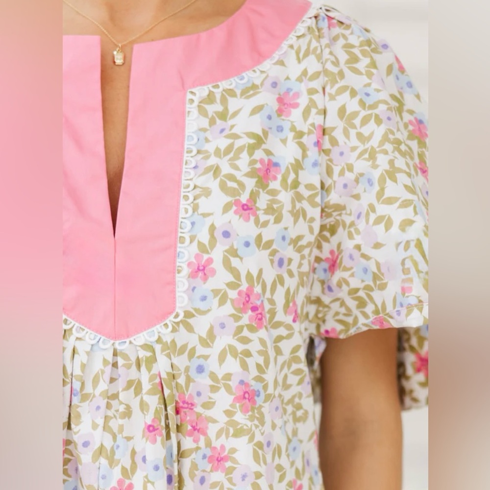 Pink, Green & White Ditzy Floral Cotton Dress | L | Mint Julep Boutique | NWT - Picture 4 of 10